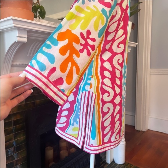 GRETCHEN SCOTT DESIGNS 100% Cotton Multi Color Leaf Print Split Neck Tunic Sz XS - Picture 8 of 12